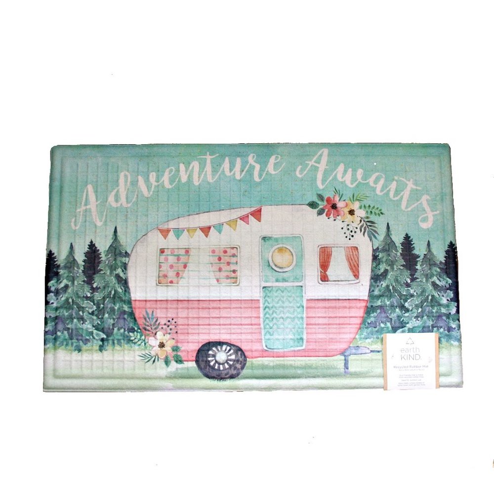 Adventure Awaits Camper Rubber Doormat Mat NWT New